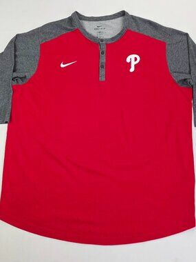Nike Dri Fit MLB Genuine Merchandise Phillies Sz 2XL Red Chest Neck Logo Henley
